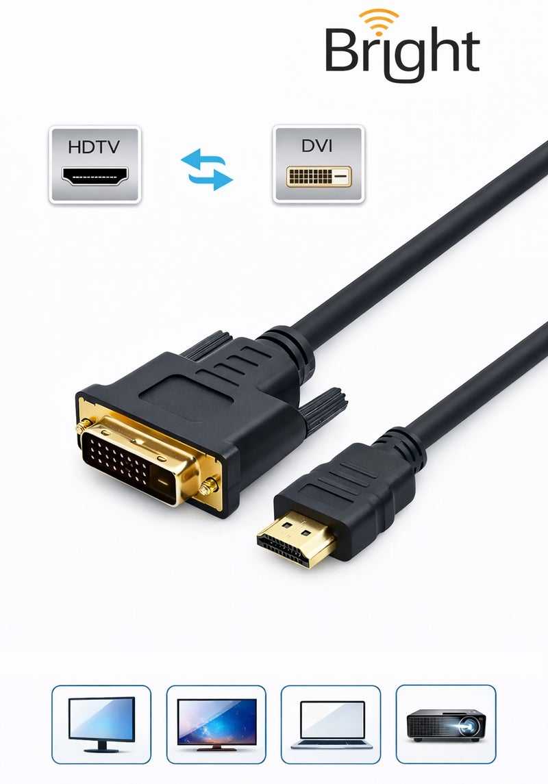 برايت كابل محوّل HDMI إلى DVI – ثنائي الاتجاه، بدقة 1080p، مطلي بالذهب، بطول 1.5 متر – لون أسود - Image 1